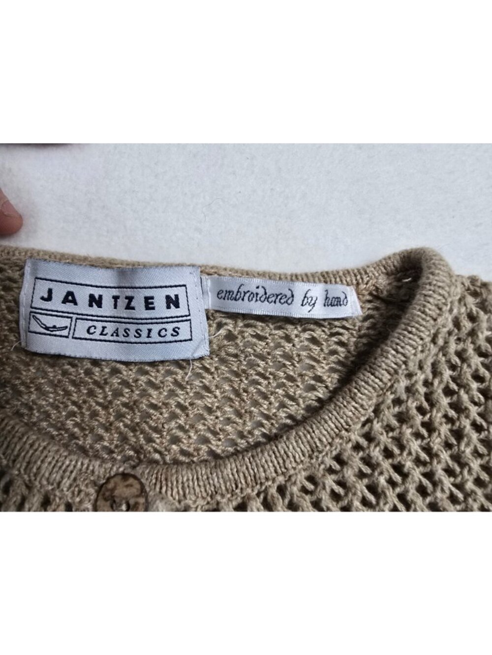 Vtg Cottage Core Jantzen Beige Knit Cardigan Embroidered Mushrooms Floral Small - Picture 2 of 6